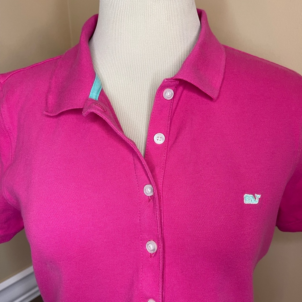VINEYARD VINES Hot Pink Polo Shirt Short Sleeve Whale Lovo Size Medium - Picture 4 of 8
